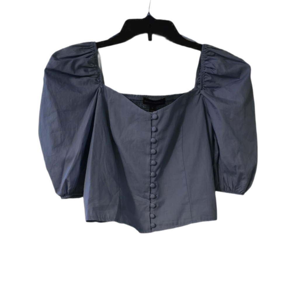 Banana republic blue cropped Blouse with puff sleeve sz S - Picture 2 of 5